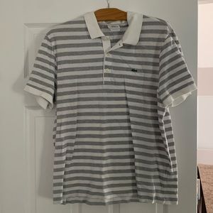 Lacoste Men’s Polo shirt, white & gray stripe, size 6